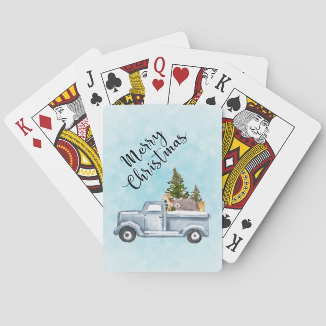 Baraja De Cartas Feliz Camión de Navidad con animales comestibles (Reverso)