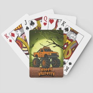 Baraja De Cartas Feliz Camión Monstruo de Halloween con murciélagos