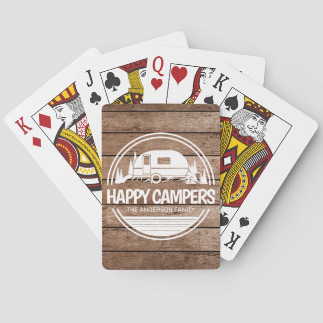 Baraja De Cartas Feliz camping de madera rústica (Reverso)