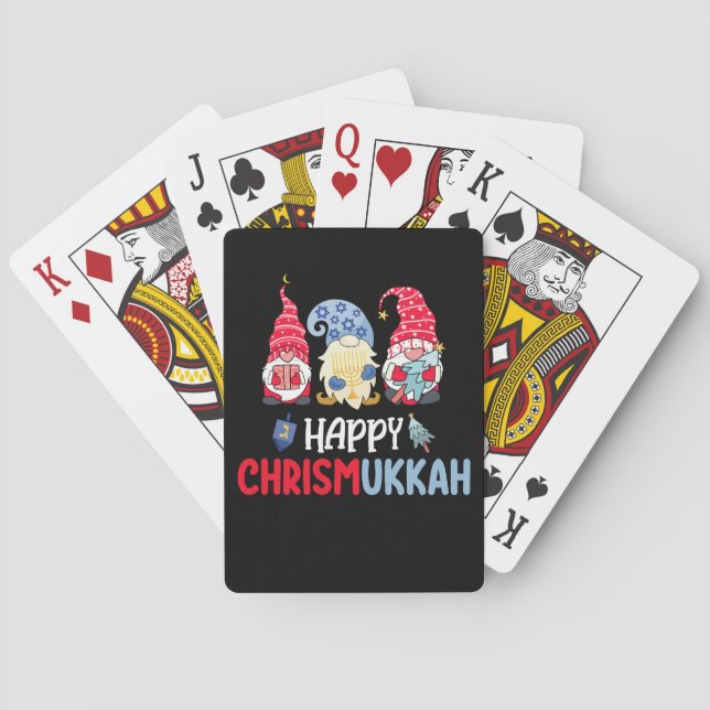Baraja De Cartas Feliz Chrismukkah Gnomes Hanukkah Feliz Navidad (Reverso)