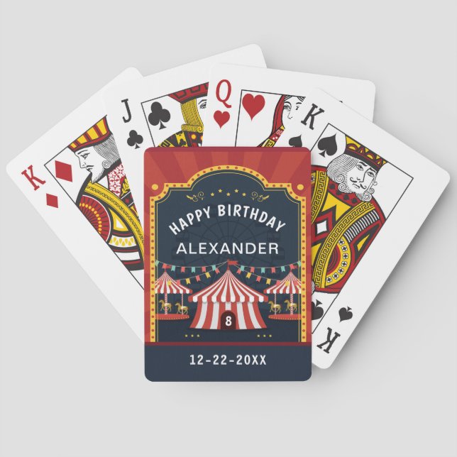 Baraja De Cartas Feliz cumpleaños Circus Niños edad personalizada (Reverso)