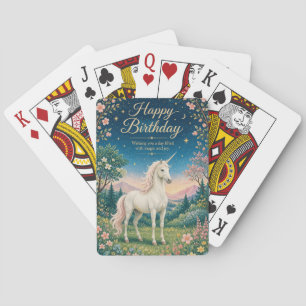 Baraja De Cartas Feliz Cumpleaños Jardín Floral Unicornio Mágico