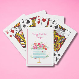 Baraja De Cartas Feliz Cumpleaños Tarta de Cumpleaños Floral Acuare