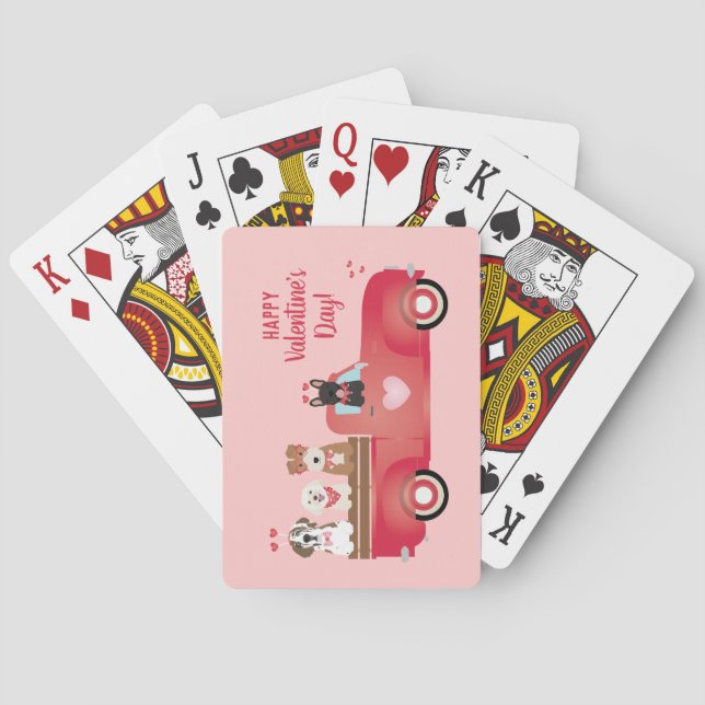 Baraja De Cartas Feliz Día de San Valentín Camión de recogida Perro (Reverso)