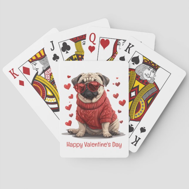 Baraja De Cartas Feliz Día de San Valentín Pug Dog (Reverso)