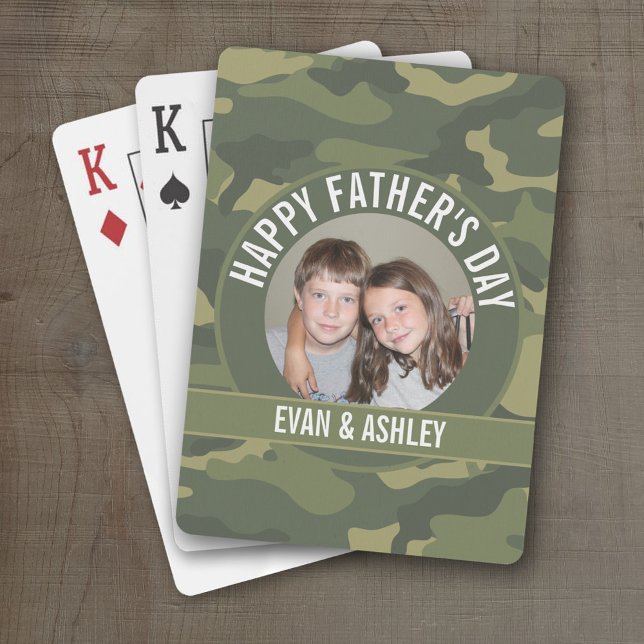 Baraja De Cartas Feliz Día del Padre - Foto Camuflaje Verde (Personalized Playing Cards)