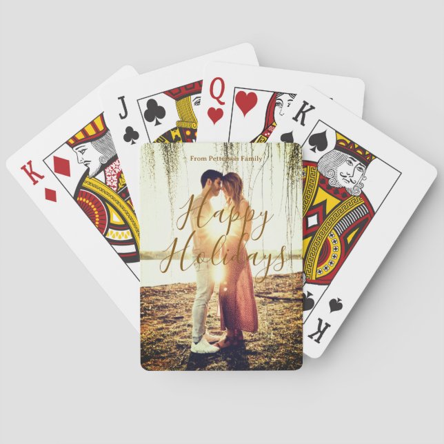 Baraja De Cartas Feliz feriados marrón agregar pareja de fotos fech (Reverso)