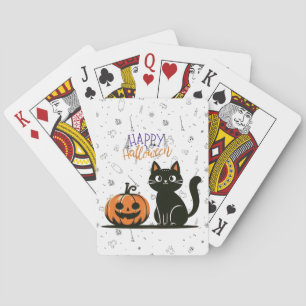 Baraja De Cartas Feliz gato y calabaza de Halloween