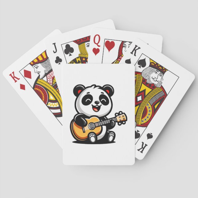Baraja De Cartas Feliz Guitarista Panda - Diseño Cuto De Música Acú (Reverso)