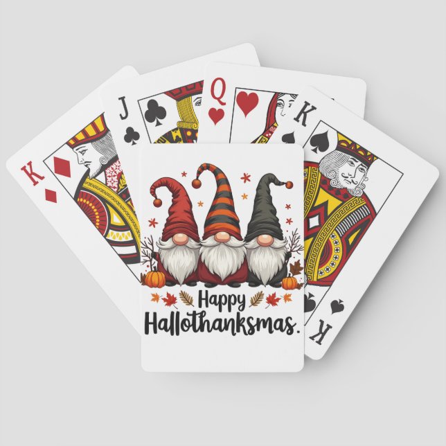 Baraja De Cartas Feliz Hallothanksmas Halloween Navidad Gnomes (Reverso)