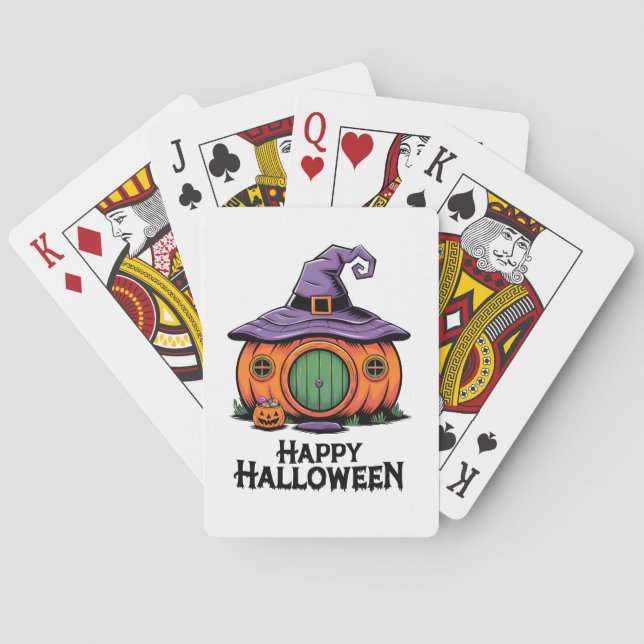 Baraja De Cartas Feliz Halloween Calabaza de algodón y Gorra de Bru (Reverso)