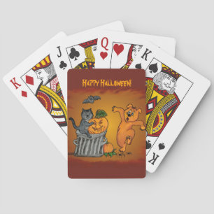 Baraja De Cartas Feliz Halloween con gatos, perro y araña