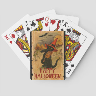Baraja De Cartas Feliz Halloween Gato Negro Jugando Fiddle Bats
