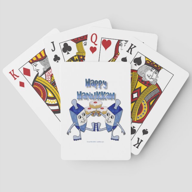 Baraja De Cartas Feliz Hanukkah Dancing Dreidels Jelly Doughnut (Reverso)