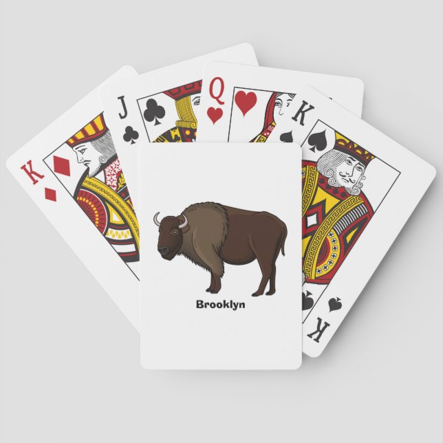 Baraja De Cartas Feliz ilustracion de búfalo de bisonte americano  (Reverso)