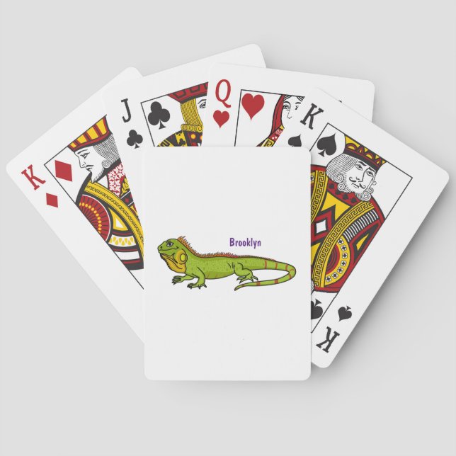 Baraja De Cartas Feliz ilustracion personalizado de iguana verde (Reverso)