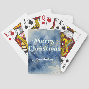 Baraja De Cartas feliz navidad azul blanco estrellas acuarela amari