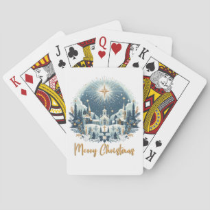 Baraja De Cartas Feliz Navidad azul y oro