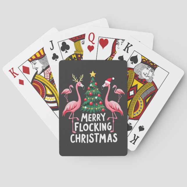 Baraja De Cartas Feliz Navidad con Flamencos Navideños (Reverso)