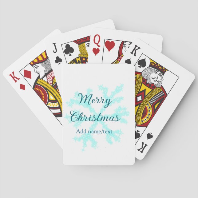 Baraja De Cartas Feliz Navidad copos de nieve azul purpurina chispa (Reverso)