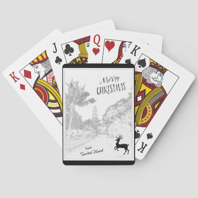 Baraja De Cartas Feliz Navidad desde el faro de la isla Sanibel FL (Reverso)
