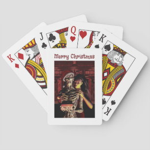 Baraja De Cartas Feliz Navidad. Esqueleto divertido con mujer