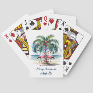 Baraja De Cartas Feliz Navidad Flamenco Rosa Personalizado       