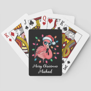 Baraja De Cartas Feliz Navidad Flamingo Rosa Personalizado