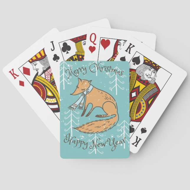 Baraja De Cartas Feliz Navidad Fox Cozy (Reverso)