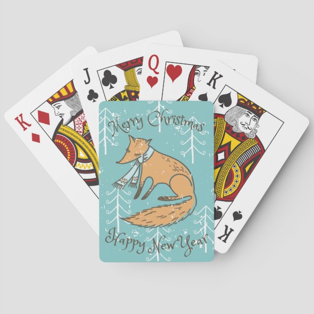Baraja De Cartas Feliz Navidad Fox Cozy (Reverso)
