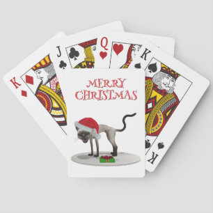Baraja De Cartas Feliz Navidad. Gato con sombrero de Santa