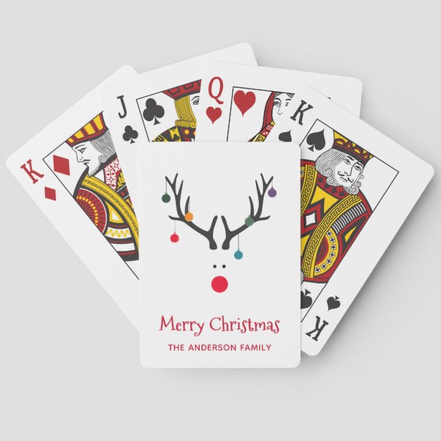 Baraja De Cartas Feliz Navidad moderno y divertido reno blanco (Reverso)