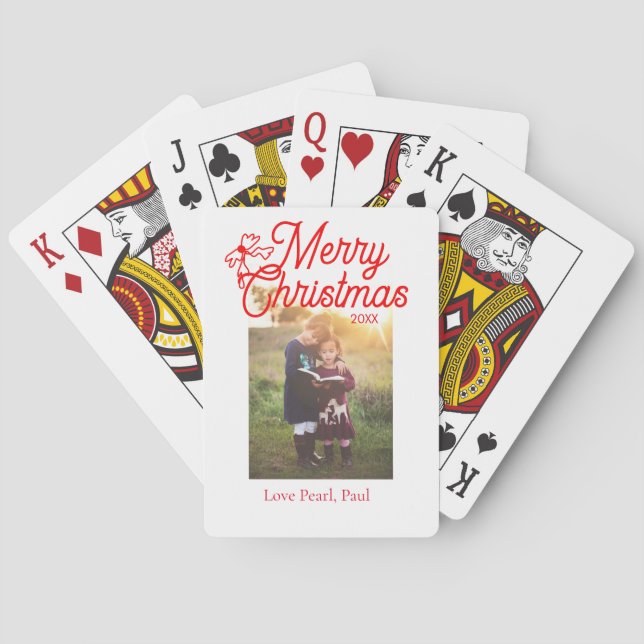 Baraja De Cartas Feliz Navidad, niños del arco rojo foto moderna el (Reverso)