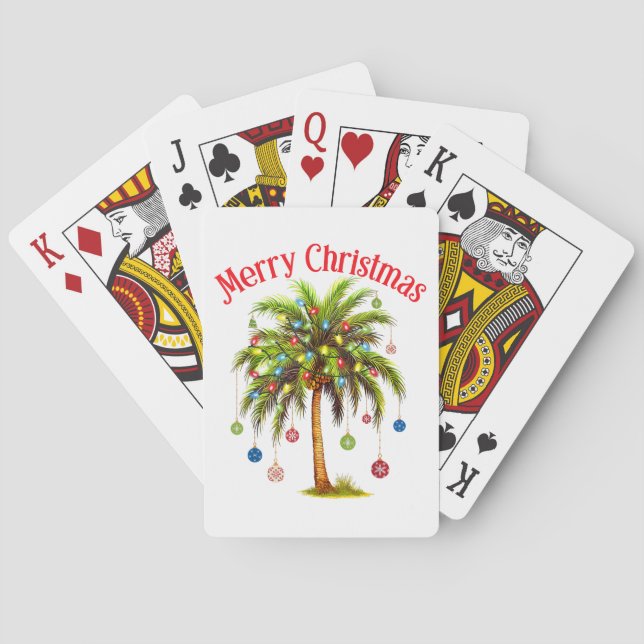 Baraja De Cartas Feliz Navidad Palm Tree Light Tropical Hawaiano (Reverso)