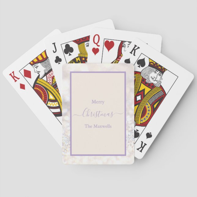 Baraja De Cartas Feliz Navidad purpurina blanco nombre familiar (Reverso)