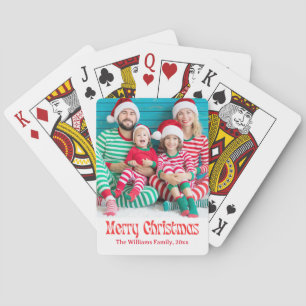 Baraja De Cartas feliz navidad rojo guión retro foto festivo