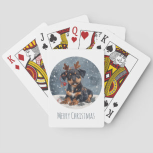 Baraja De Cartas Feliz Navidad Rottweiler Perro Reno