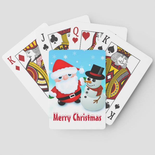 Baraja De Cartas Feliz Navidad, Santa y Snowman (Reverso)