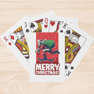 Baraja De Cartas Feliz Navidad Skateboarding Santa   Vacaciones