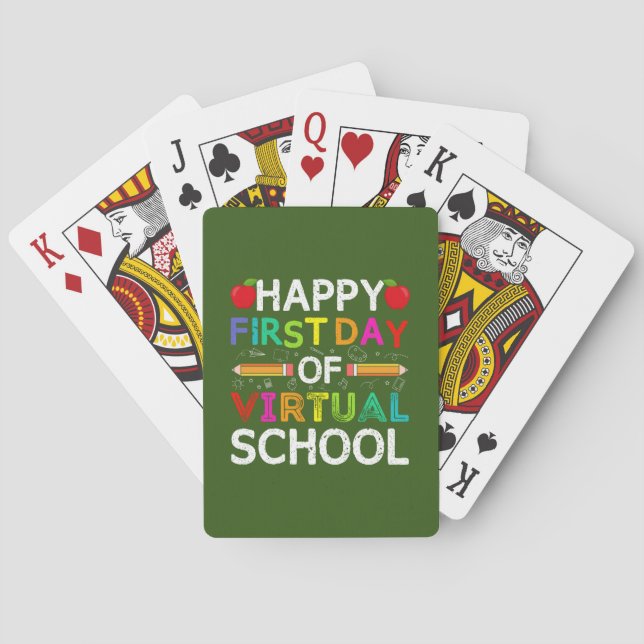 Baraja De Cartas Feliz Primer Día Virtual De La Escuela (Reverso)