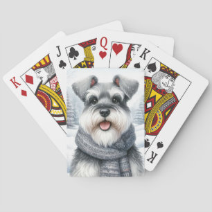 Baraja De Cartas Feliz Schnauzer en un escarpado arte invernal
