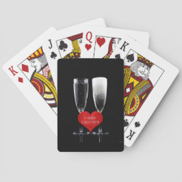 Baraja De Cartas Feliz Valentine Champagne Flute Red Heart Text