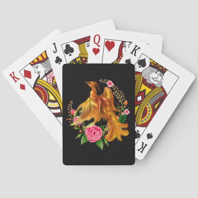 Baraja De Cartas Fénix Floral Surge De La Fantasía De Los Fiery Ash (Reverso)