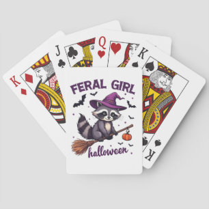 Baraja De Cartas Feral Chica Halloween Spooky Raccoon Witch Gift