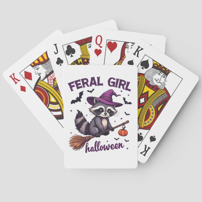 Baraja De Cartas Feral Chica Halloween Spooky Raccoon Witch Gift (Reverso)