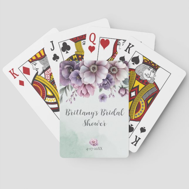 Baraja De Cartas Festejo Nupcial Floral Lavanda y Verde (Reverso)