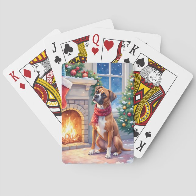 Baraja De Cartas Festive Fireplace Boxer Christmas Art (Reverso)