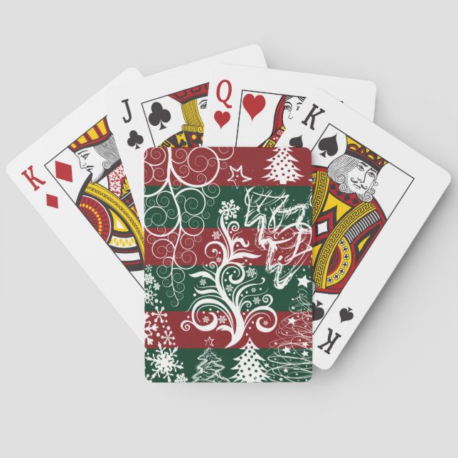 Baraja De Cartas Festive Holiday Christmas Tree Red Green Striped (Reverso)