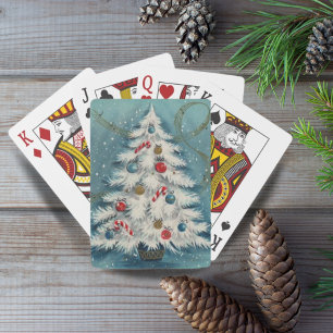 Baraja De Cartas Festividad de árbol de Navidad blanco de los años 