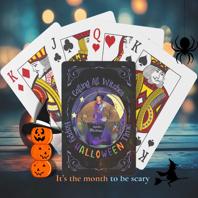 Baraja De Cartas Festividad de cumpleaños de Halloween (Halloween Witch Birthday party Poker Cards)